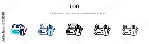 Log icon in filled, thin line, outline and stroke style. Vector illustration of two colored and black log vector icons designs can be used for mobile, ui, web