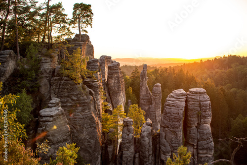 Sunset in the Prachov rocks (Prachovské skály) in Czech Republic. This area is popular for climbing. photo