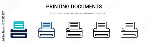 Printing documents icon in filled, thin line, outline and stroke style. Vector illustration of two colored and black printing documents vector icons designs can be used for mobile, ui, web