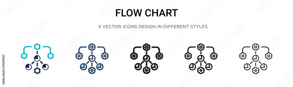 Flow chart icon in filled, thin line, outline and stroke style. Vector illustration of two colored and black flow chart vector icons designs can be used for mobile, ui, web