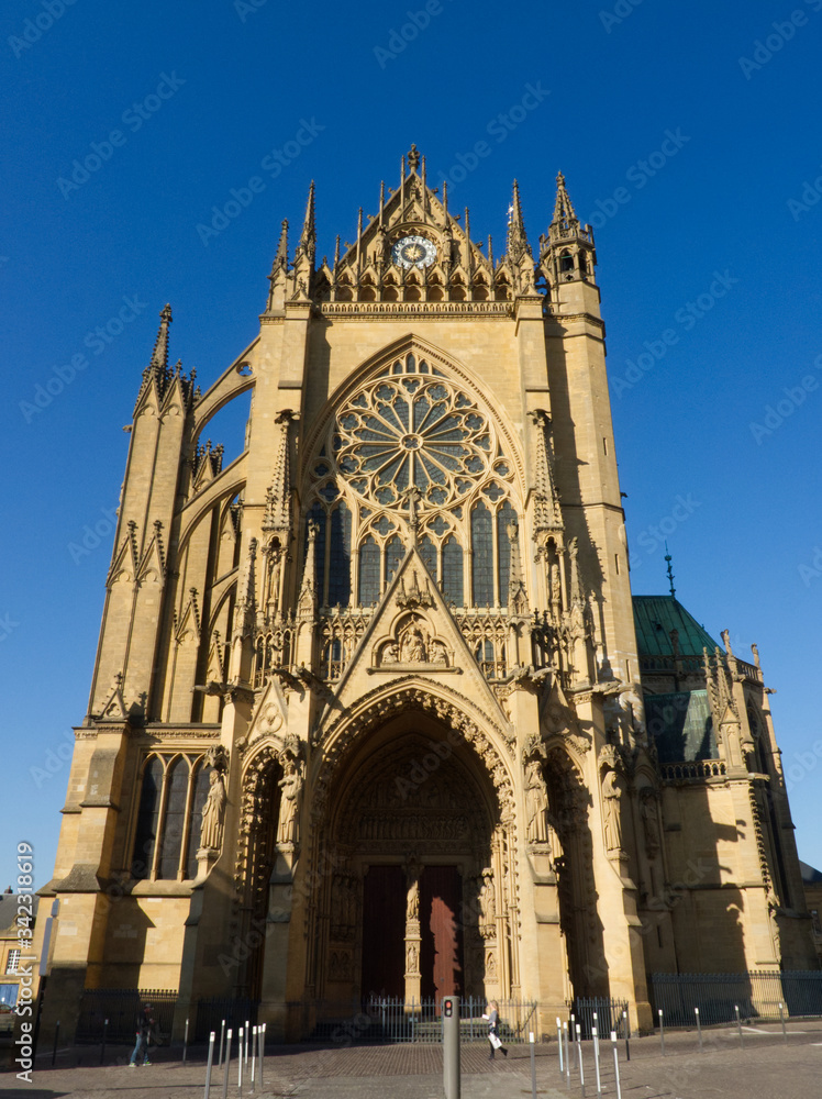 View on the front facade of the cathedral in Metz