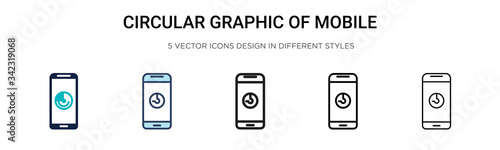 Circular graphic of mobile icon in filled, thin line, outline and stroke style. Vector illustration of two colored and black circular graphic of mobile vector icons designs can be used for mobile,