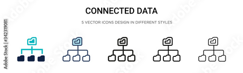 Connected data icon in filled, thin line, outline and stroke style. Vector illustration of two colored and black connected data vector icons designs can be used for mobile, ui, web