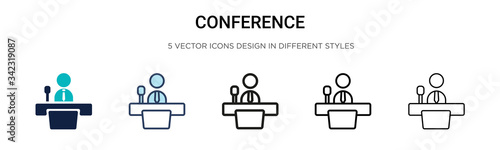 Conference icon in filled, thin line, outline and stroke style. Vector illustration of two colored and black conference vector icons designs can be used for mobile, ui, web