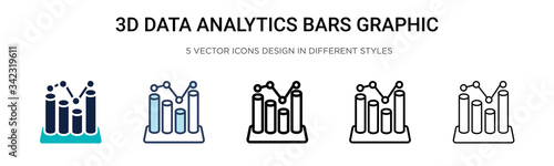 3d data analytics bars graphic icon in filled, thin line, outline and stroke style. Vector illustration of two colored and black 3d data analytics bars graphic vector icons designs can be used for