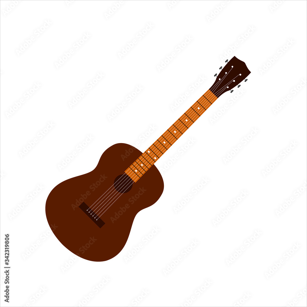 Isolated silhouette of a classic guitar. A collection of musical string instruments.