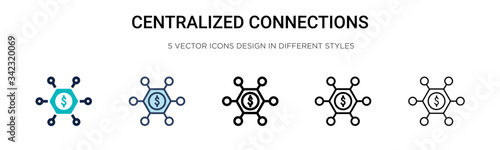 Centralized connections icon in filled, thin line, outline and stroke style. Vector illustration of two colored and black centralized connections vector icons designs can be used for mobile, ui, web
