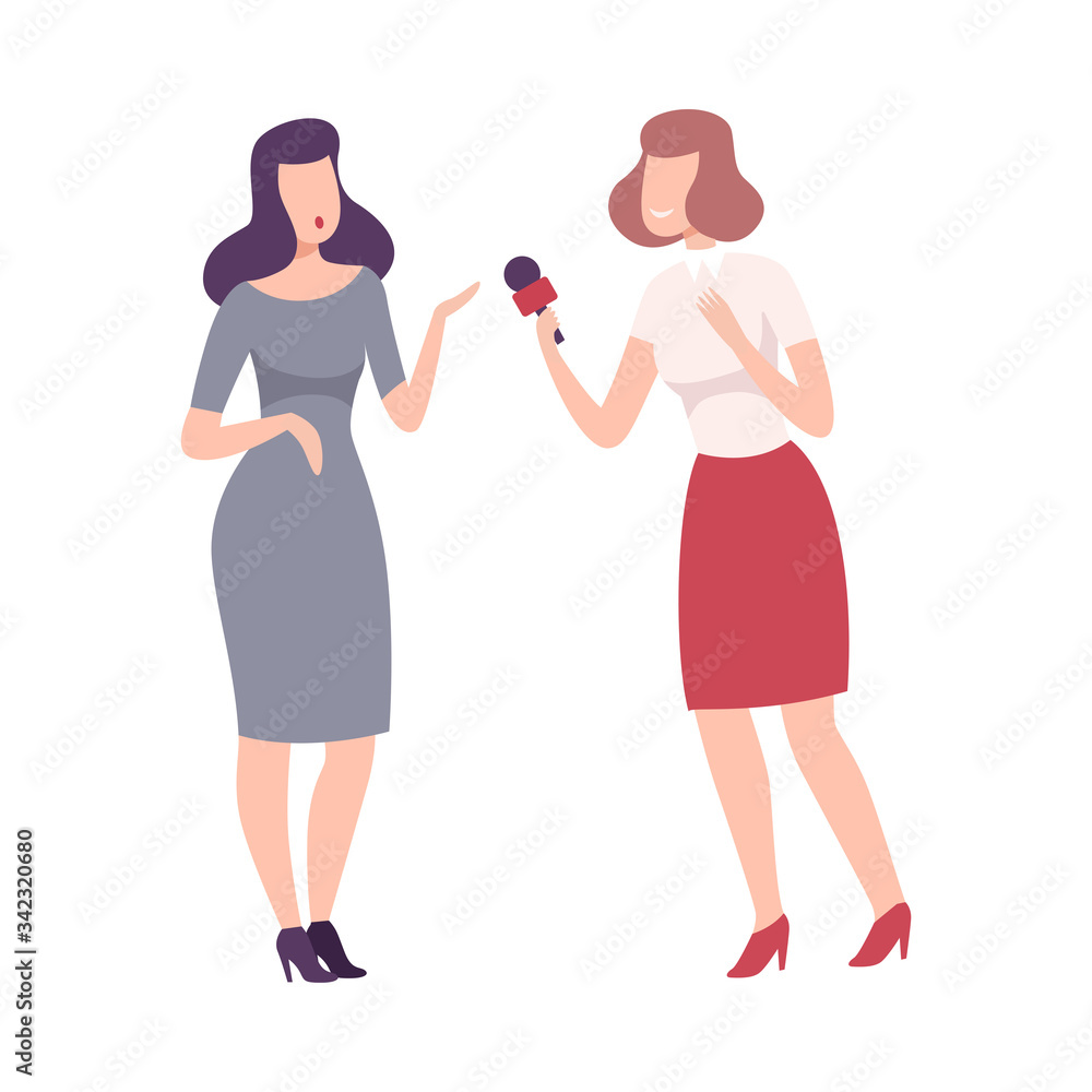 Businesswoman Giving an Interview in the Presence of Journalist with Dictaphone Vector Illustration Businesswoman Giving an Interview in the Presence of Journalist with Dictaphone Vector Illustration