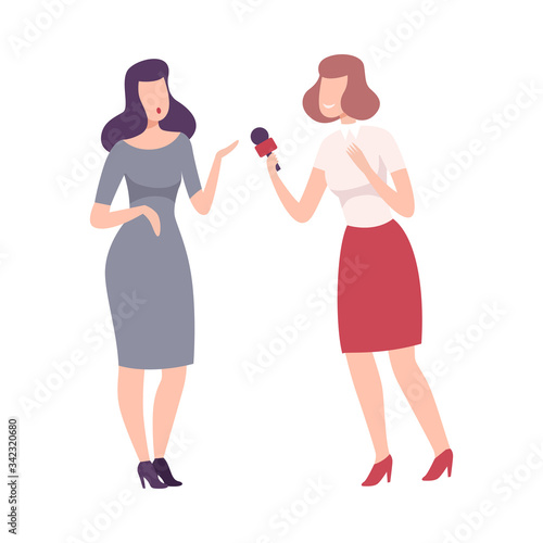 Businesswoman Giving an Interview in the Presence of Journalist with Dictaphone Vector Illustration