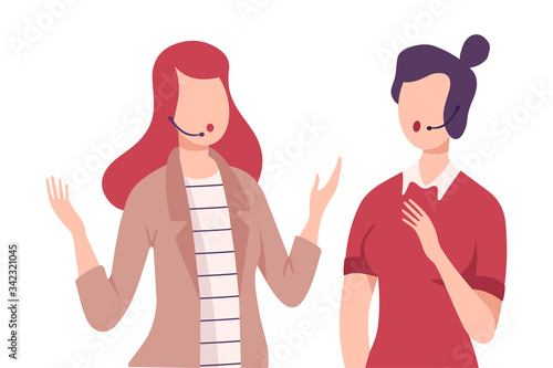 Journalist in Headset Interviewing Businesswoman at Press Conference, Live Report Flat Vector Illustration
