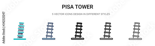 Pisa tower icon in filled, thin line, outline and stroke style. Vector illustration of two colored and black pisa tower vector icons designs can be used for mobile, ui, web