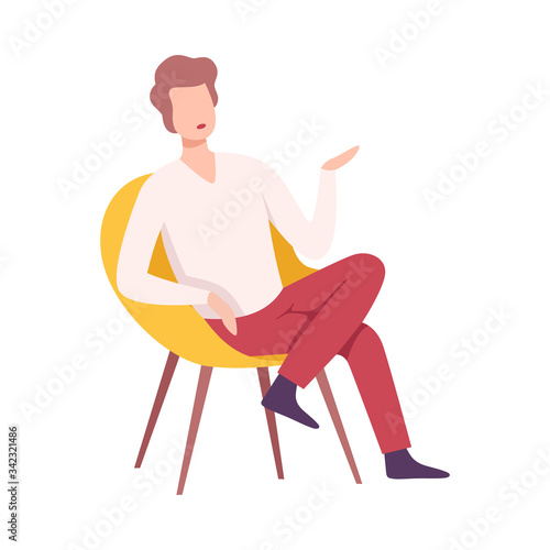 Successful Businessman Sitting in Armchair and Talking Flat Vector Illustration
