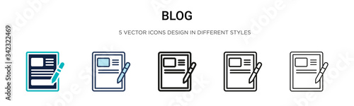 Blog icon in filled, thin line, outline and stroke style. Vector illustration of two colored and black blog vector icons designs can be used for mobile, ui, web
