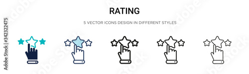 Rating icon in filled, thin line, outline and stroke style. Vector illustration of two colored and black rating vector icons designs can be used for mobile, ui, web