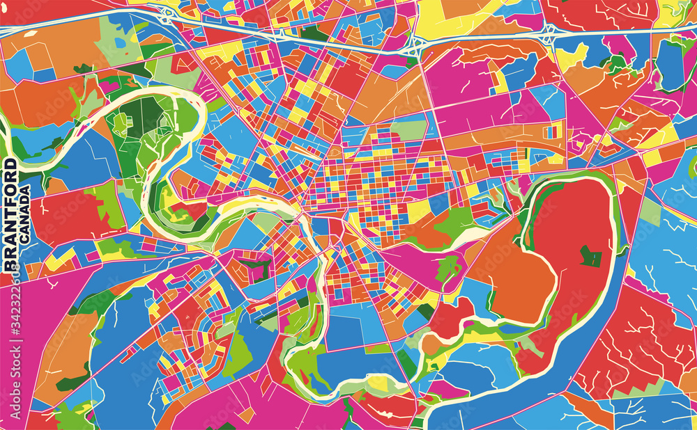 Brantford, Ontario, Canada, colorful vector map