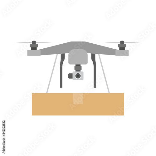 Package Delivery Drone, Express Delivery Air Service. Flat Style. isolated on white background