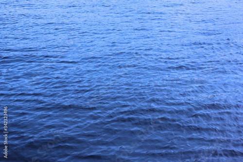 Water bright blue surface background. Calm river water with shiny ripples, blue wet liquid background. Ocean or lake surface, blue water texture with sunshine