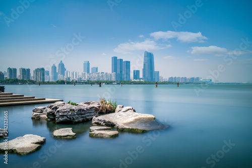 Suzhou Jinji Lake and urban modern architectural landscape photo