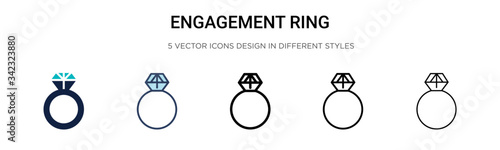 Engagement ring icon in filled, thin line, outline and stroke style. Vector illustration of two colored and black engagement ring vector icons designs can be used for mobile, ui, web