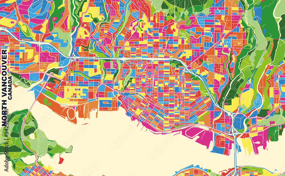 North Vancouver, British Columbia, Canada, colorful vector map