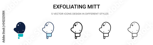Exfoliating mitt icon in filled, thin line, outline and stroke style. Vector illustration of two colored and black exfoliating mitt vector icons designs can be used for mobile, ui, web