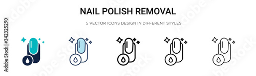 Nail polish removal icon in filled, thin line, outline and stroke style. Vector illustration of two colored and black nail polish removal vector icons designs can be used for mobile, ui, web