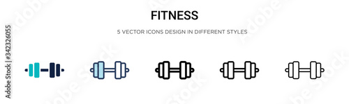 Fitness icon in filled, thin line, outline and stroke style. Vector illustration of two colored and black fitness vector icons designs can be used for mobile, ui, web