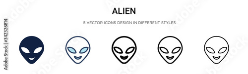 Alien icon in filled, thin line, outline and stroke style. Vector illustration of two colored and black alien vector icons designs can be used for mobile, ui, web