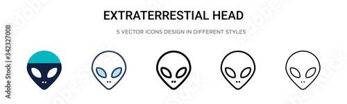 Extraterrestial head icon in filled, thin line, outline and stroke style. Vector illustration of two colored and black extraterrestial head vector icons designs can be used for mobile, ui, web