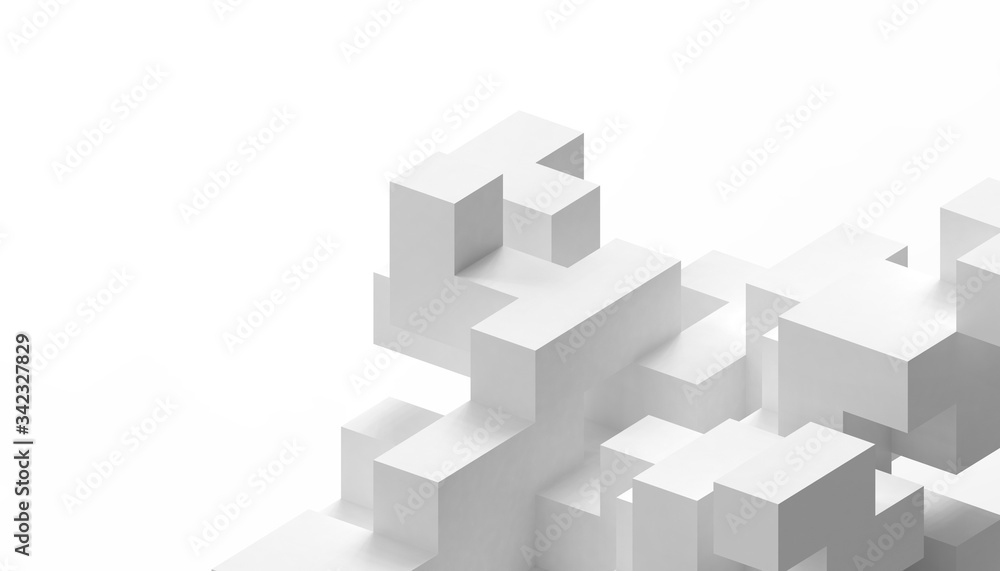 Creative idea rectangular White boxes, geometry in random form in modern form Grame technology concepts on Grey and white background - 3D Rendering Creative idea rectangular White boxes, geometry in random form in modern form Grame technology concepts on Grey and white background - 3D Rendering