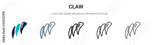 Claw icon in filled, thin line, outline and stroke style. Vector illustration of two colored and black claw vector icons designs can be used for mobile, ui, web