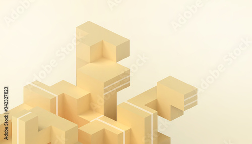 Creative idea Geometric orange square boxes in random form in the concept of a ladder of success form Grame Concept on Yellow Background - 3d rendering
