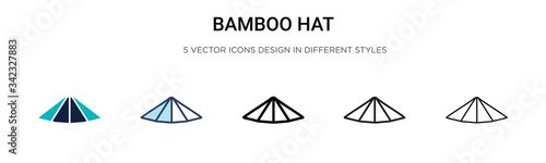 Bamboo hat icon in filled, thin line, outline and stroke style. Vector illustration of two colored and black bamboo hat vector icons designs can be used for mobile, ui, web