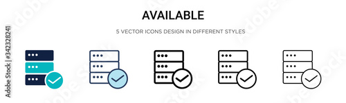 Available icon in filled, thin line, outline and stroke style. Vector illustration of two colored and black available vector icons designs can be used for mobile, ui, web