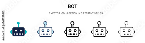 Bot icon in filled, thin line, outline and stroke style. Vector illustration of two colored and black bot vector icons designs can be used for mobile, ui, web