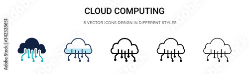 Cloud computing icon in filled, thin line, outline and stroke style. Vector illustration of two colored and black cloud computing vector icons designs can be used for mobile, ui, web