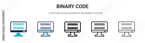 Binary code icon in filled, thin line, outline and stroke style. Vector illustration of two colored and black binary code vector icons designs can be used for mobile, ui, web
