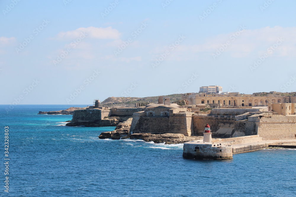 ricasoli fort and mediterranean coast in kalkara (malta)