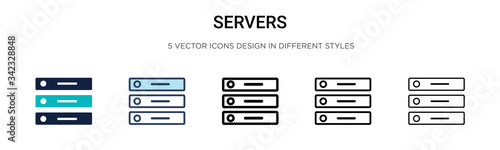 Servers icon in filled, thin line, outline and stroke style. Vector illustration of two colored and black servers vector icons designs can be used for mobile, ui, web