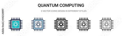 Quantum computing icon in filled, thin line, outline and stroke style. Vector illustration of two colored and black quantum computing vector icons designs can be used for mobile, ui, web