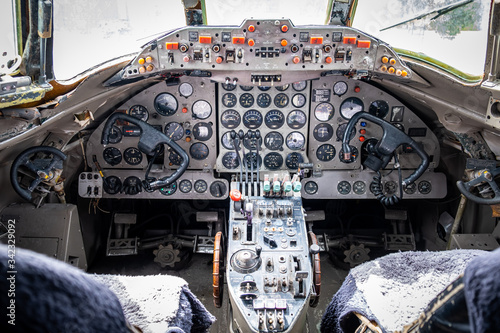 Old aircraft cockpit  closeup view