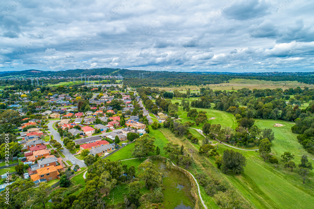 Rowille suburb and reserve in Melbourne, Australia - aerial view
