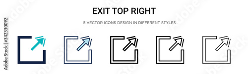 Exit top right icon in filled, thin line, outline and stroke style. Vector illustration of two colored and black exit top right vector icons designs can be used for mobile, ui, web