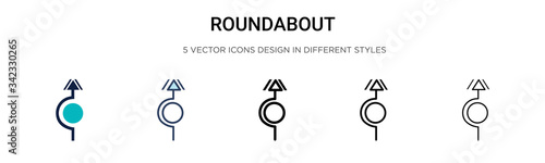 Roundabout icon in filled, thin line, outline and stroke style. Vector illustration of two colored and black roundabout vector icons designs can be used for mobile, ui, web