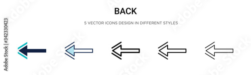 Back icon in filled, thin line, outline and stroke style. Vector illustration of two colored and black back vector icons designs can be used for mobile, ui, web