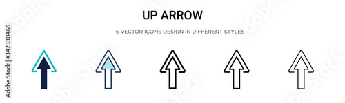 Up arrow icon in filled, thin line, outline and stroke style. Vector illustration of two colored and black up arrow vector icons designs can be used for mobile, ui, web