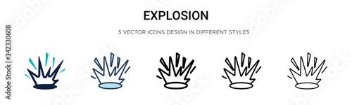 Explosion icon in filled, thin line, outline and stroke style. Vector illustration of two colored and black explosion vector icons designs can be used for mobile, ui, web