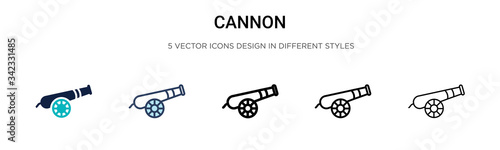 Cannon icon in filled, thin line, outline and stroke style. Vector illustration of two colored and black cannon vector icons designs can be used for mobile, ui, web