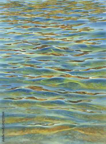 Sunny water with transparent waves watercolor background