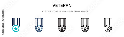 Veteran icon in filled, thin line, outline and stroke style. Vector illustration of two colored and black veteran vector icons designs can be used for mobile, ui, web